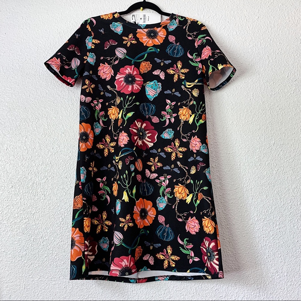 Zara Black Floral and Insect Print Dress